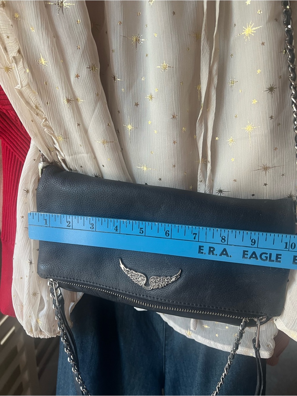 Zadig & Voltaire Black Leather Chain Crossbody with Silver Wing Emblem - Picture 14 of 15